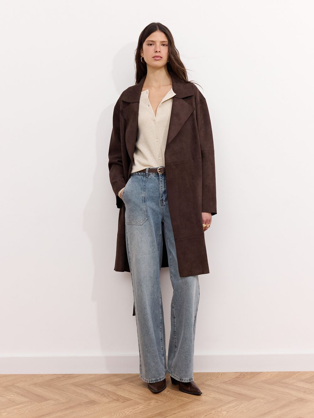 מעיל טרנץ׳ דמוי זמש