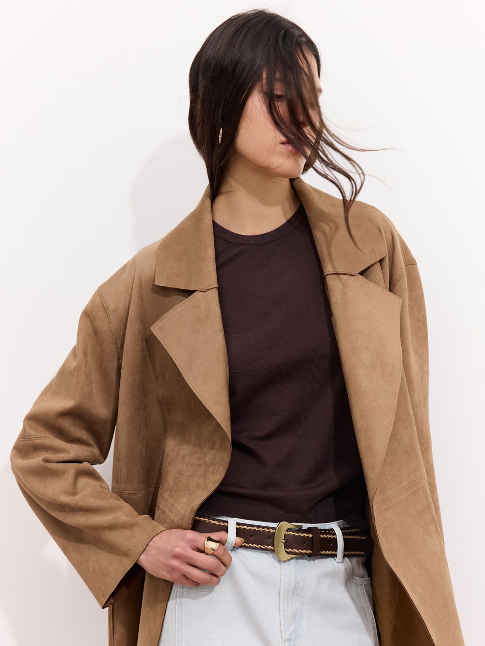 מעיל טרנץ׳ דמוי זמש