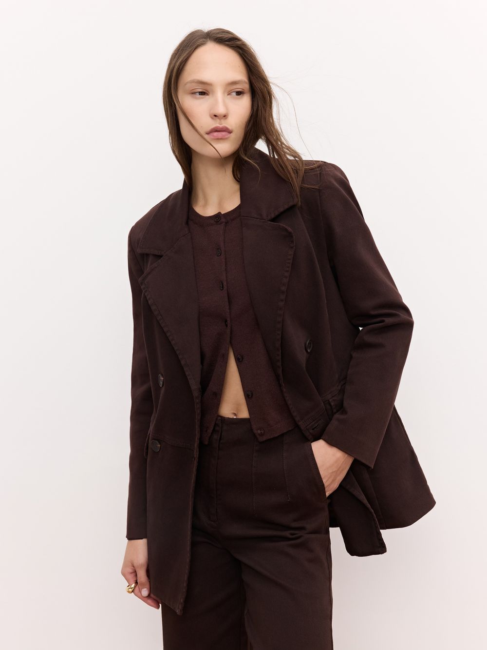 בלייזר ג׳ינס ארוך עם כפתורים