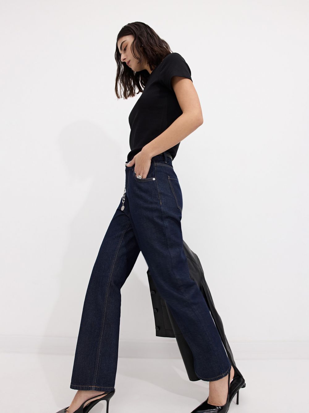 ג’ינס בגזרה גבוהה STRAIGHT וחגורה