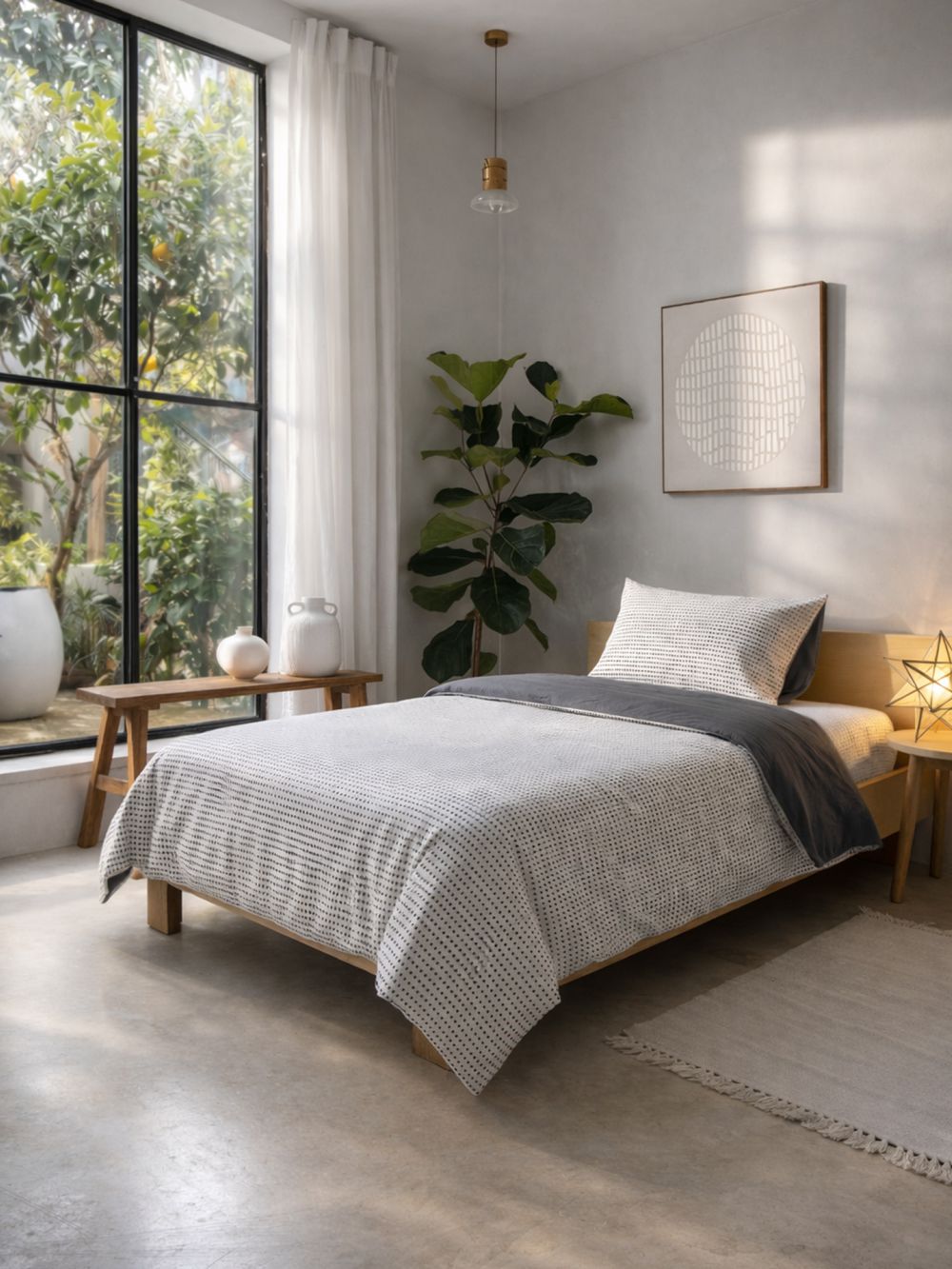 סט מצעים גרסי כחול לבן  יחיד 90x200 ס”מ