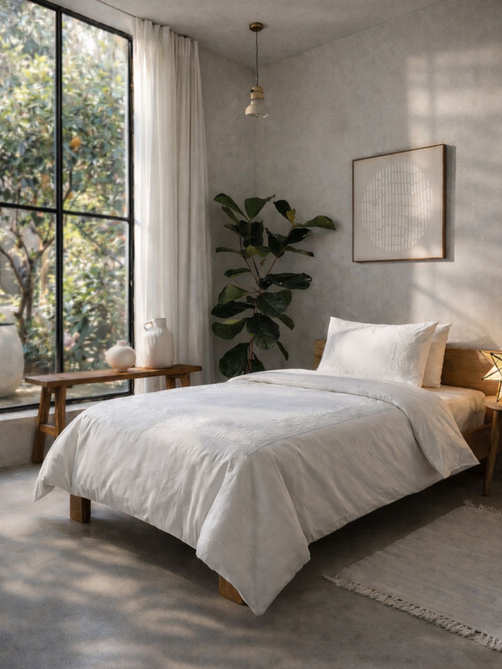 סט מצעים פרחים רקומים 90x200 ס״מ 180TC