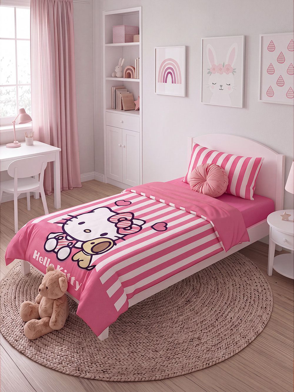 סט מצעים HELLO KITTY פסים 90X200CM