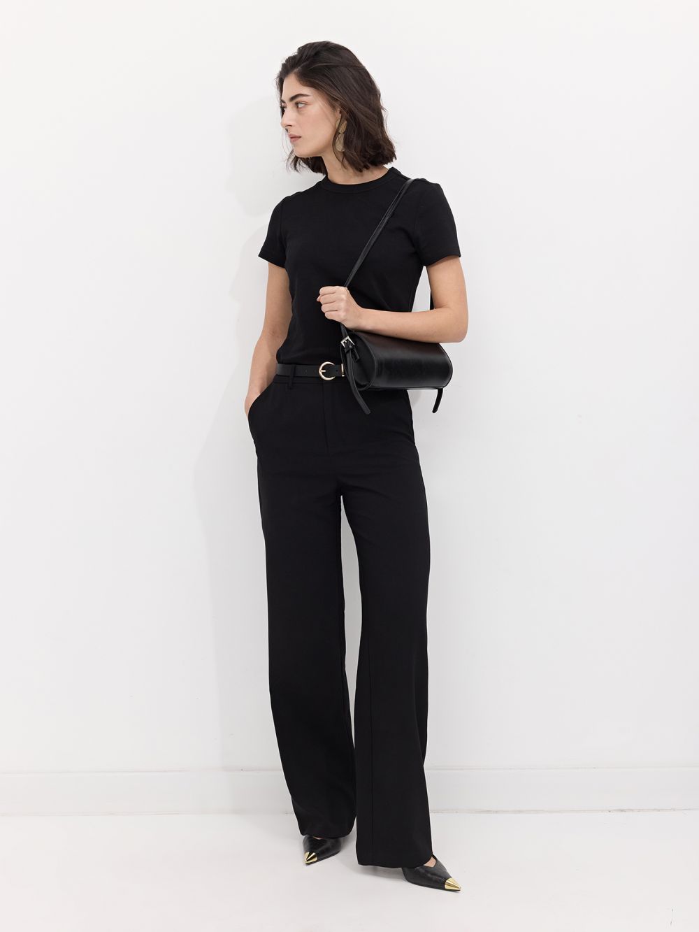 מכנסיים מחויטים WIDE-LEG עם חגורה