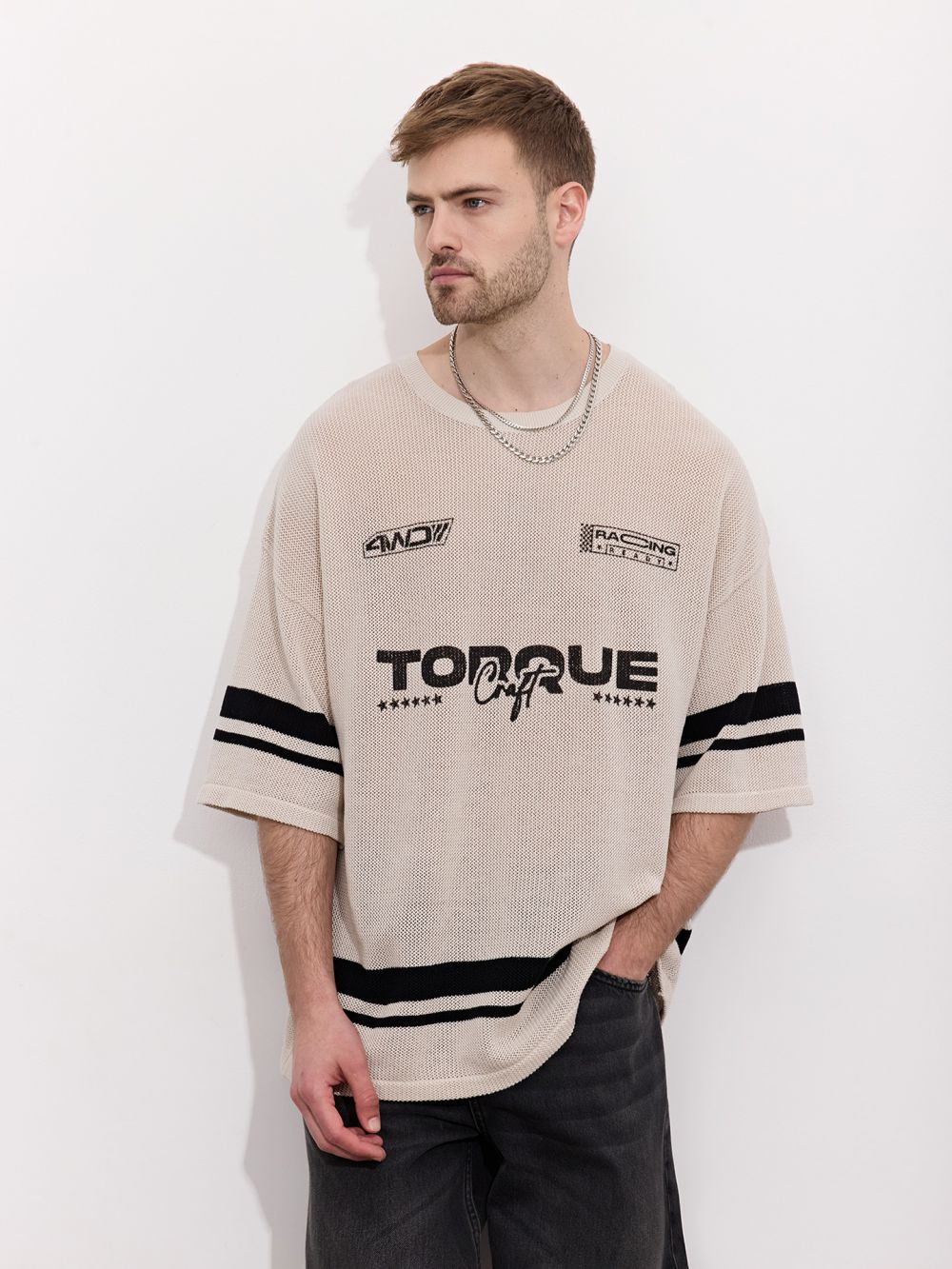 חולצת טי שירט קצרה סרוגה