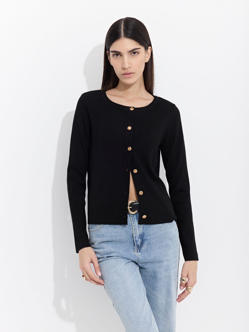 קרדיגן עם כפתורי כסף