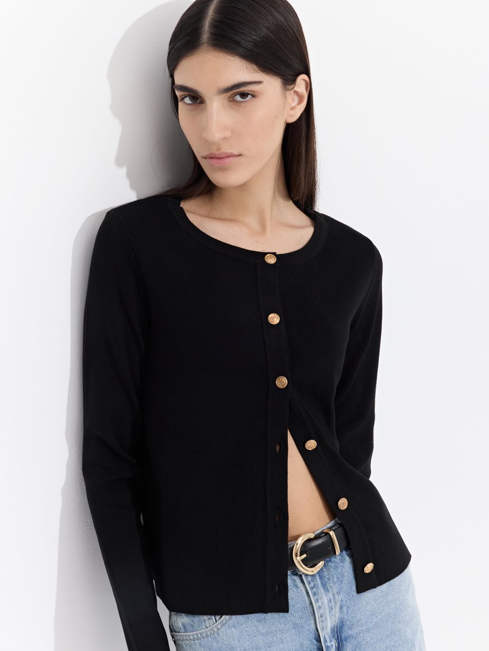 קרדיגן עם כפתורי כסף