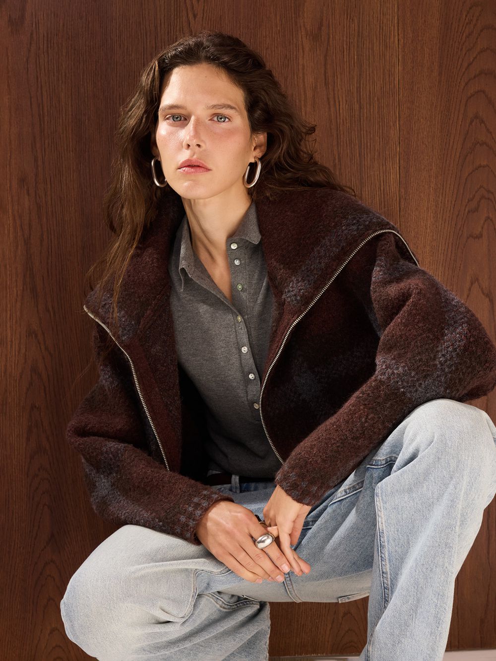 סוודר קרדיגן משבצות