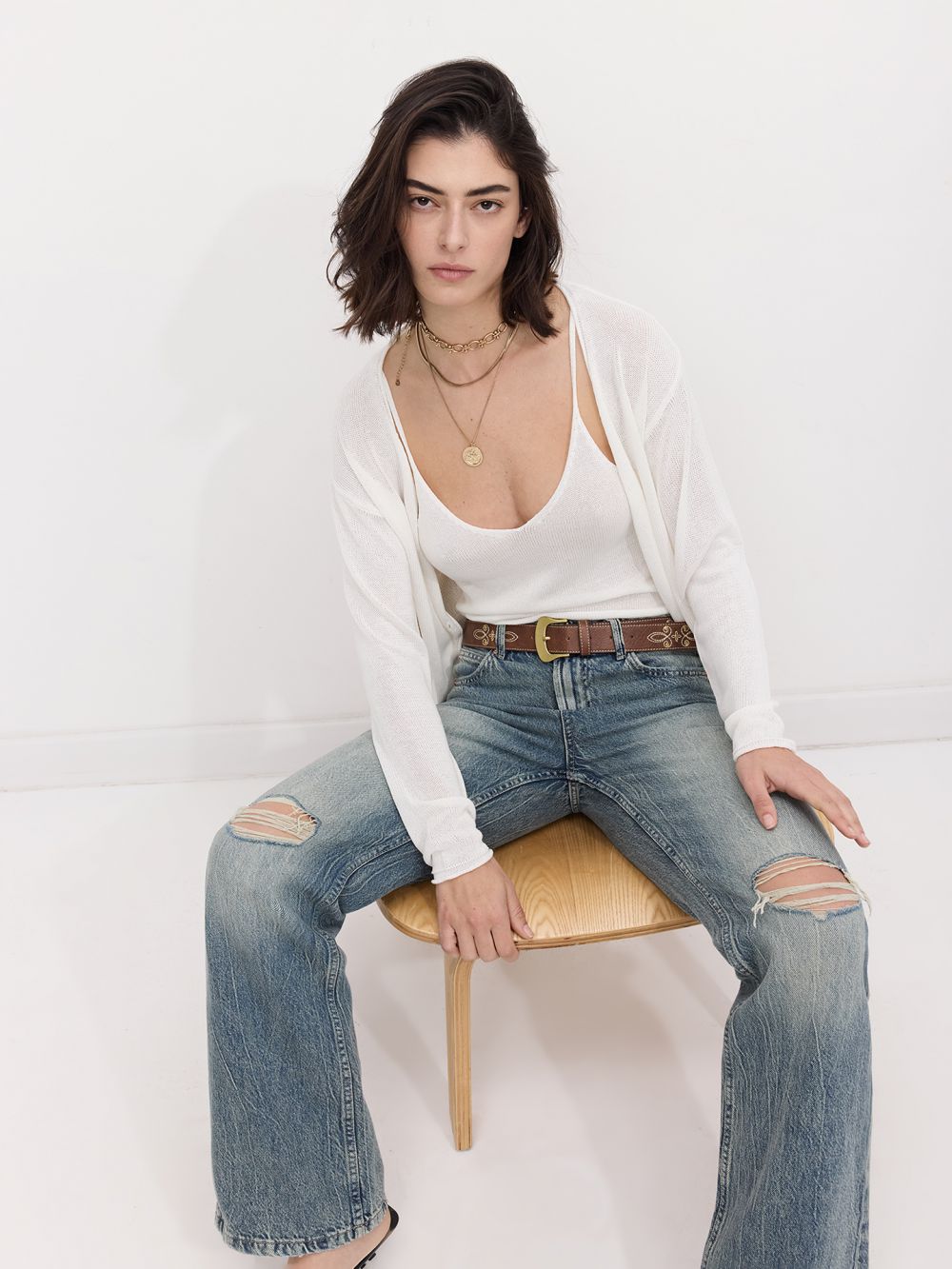 סריג קרדיגן עם חגורת קשירה