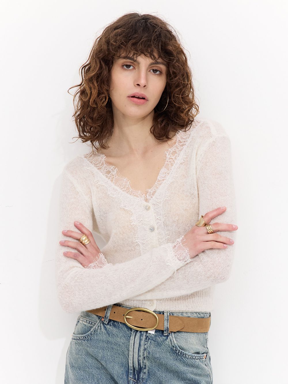 חולצת סריג ארוכה וכפתורים