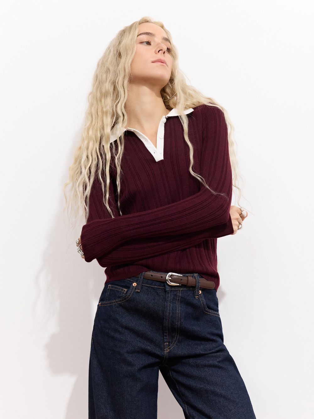 טופ ריב עם צווארון פולו