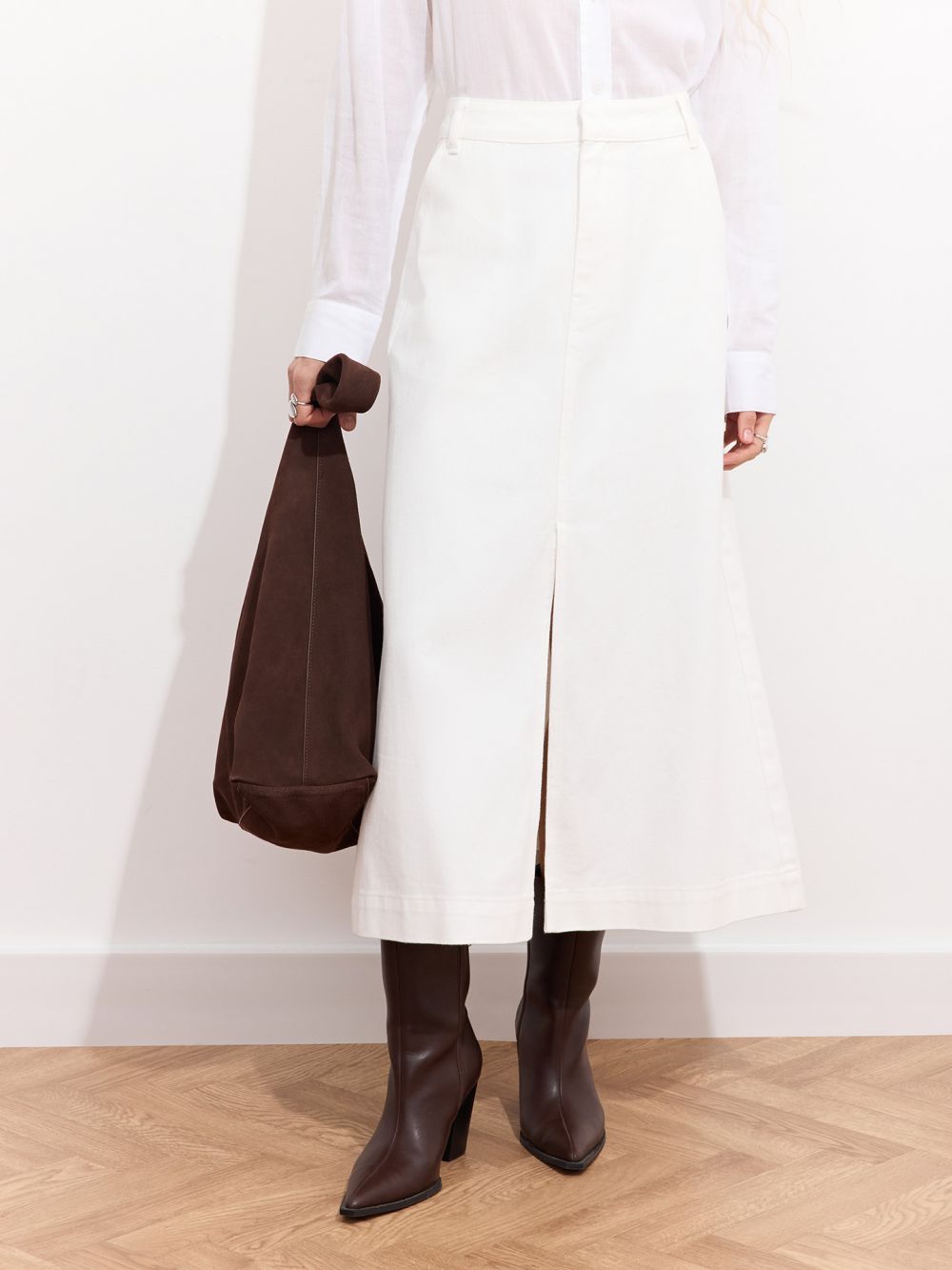 חצאית ג׳ינס באורך מידי בסגנון מחוייט