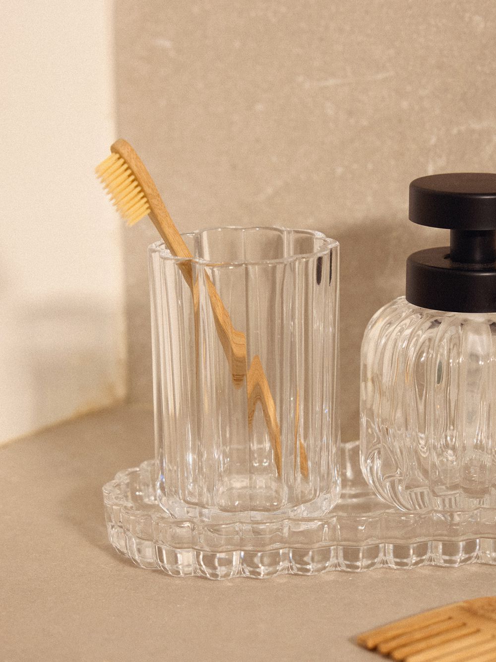 כוס למברשת שינים זכוכית גל