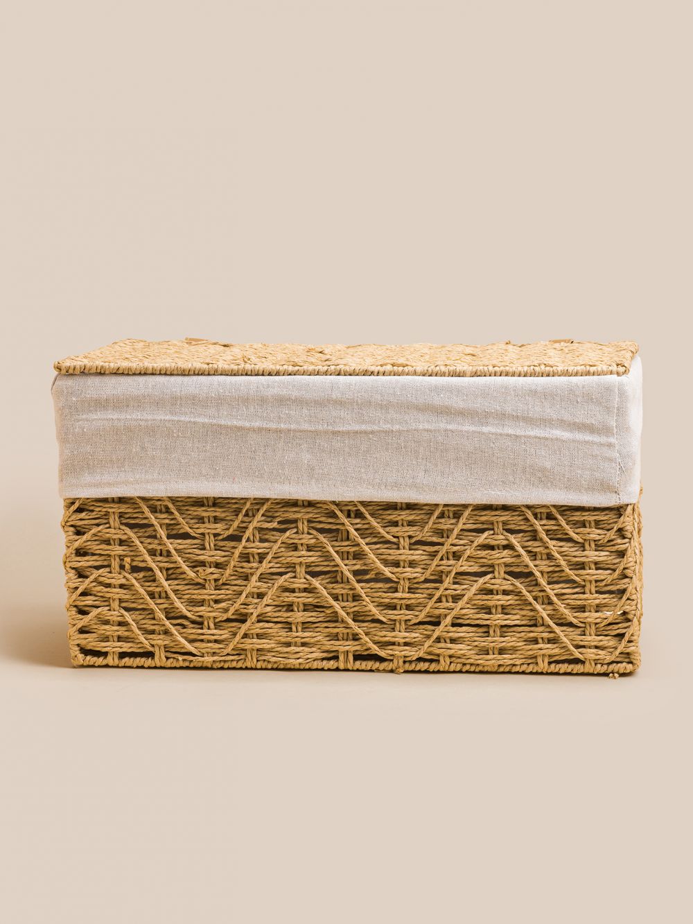 סל כביסה מנייר מלבני עם ביטנת פשתן 44X27X24CM