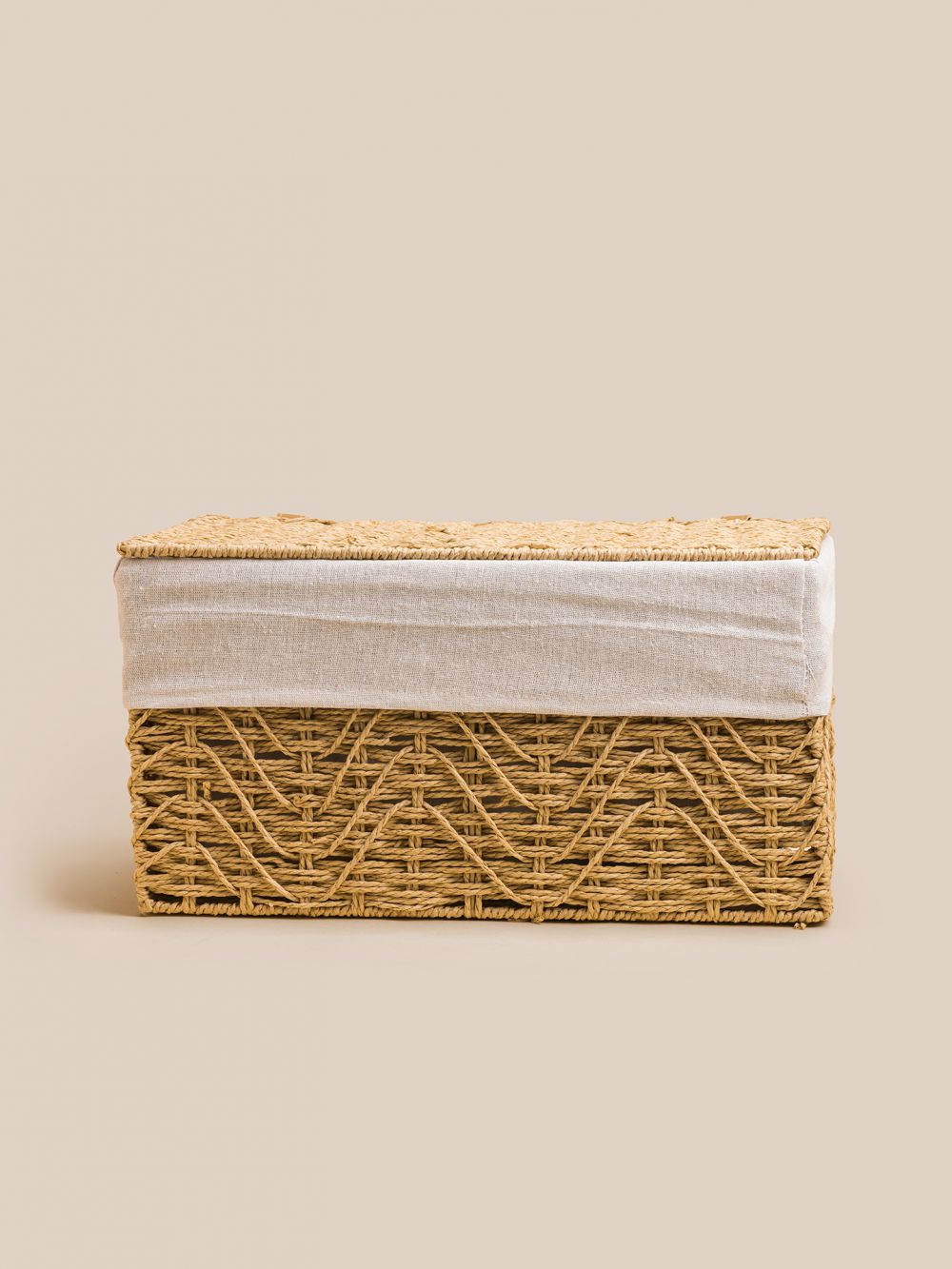 סל כביסה מנייר מלבני עם ביטנת פשתן 39X22X20CM