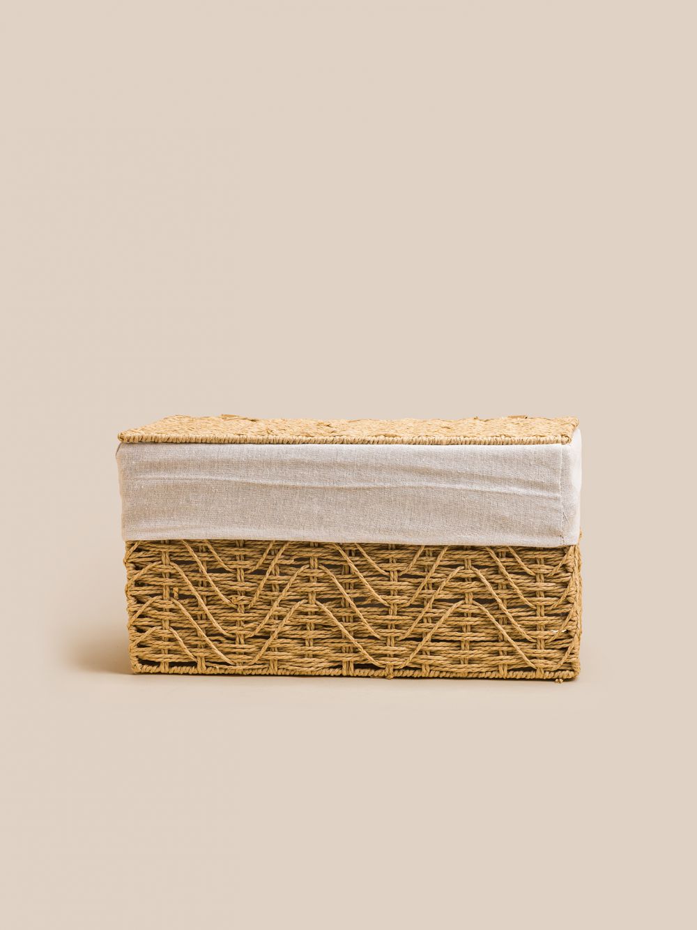 סל כביסה מנייר מלבני עם ביטנת פשתן 35X17X17CM