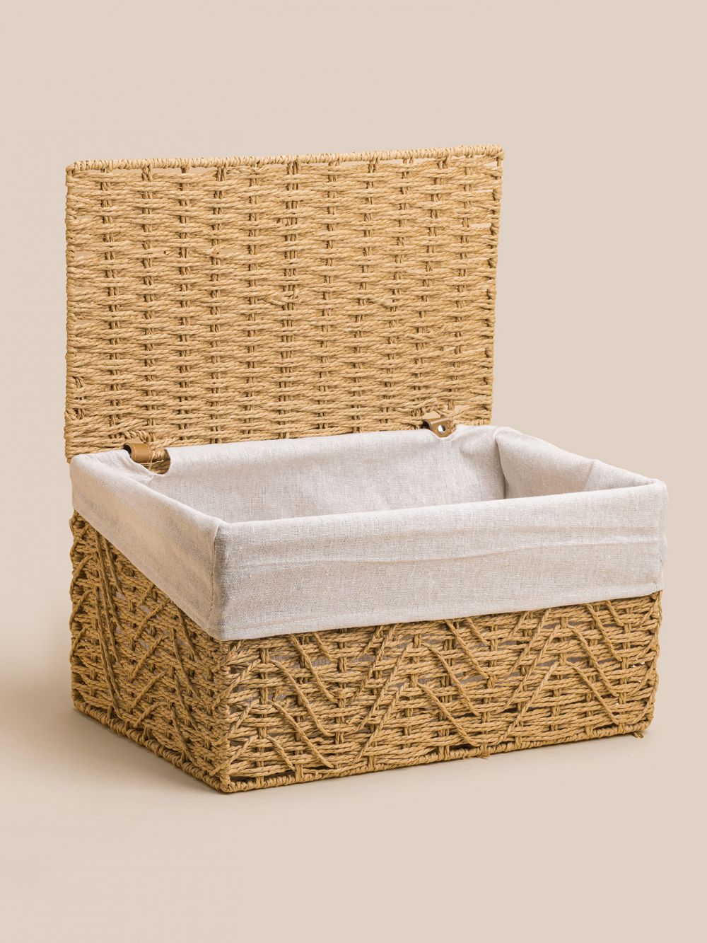 סל כביסה מנייר מלבני עם ביטנת פשתן 35X17X17CM