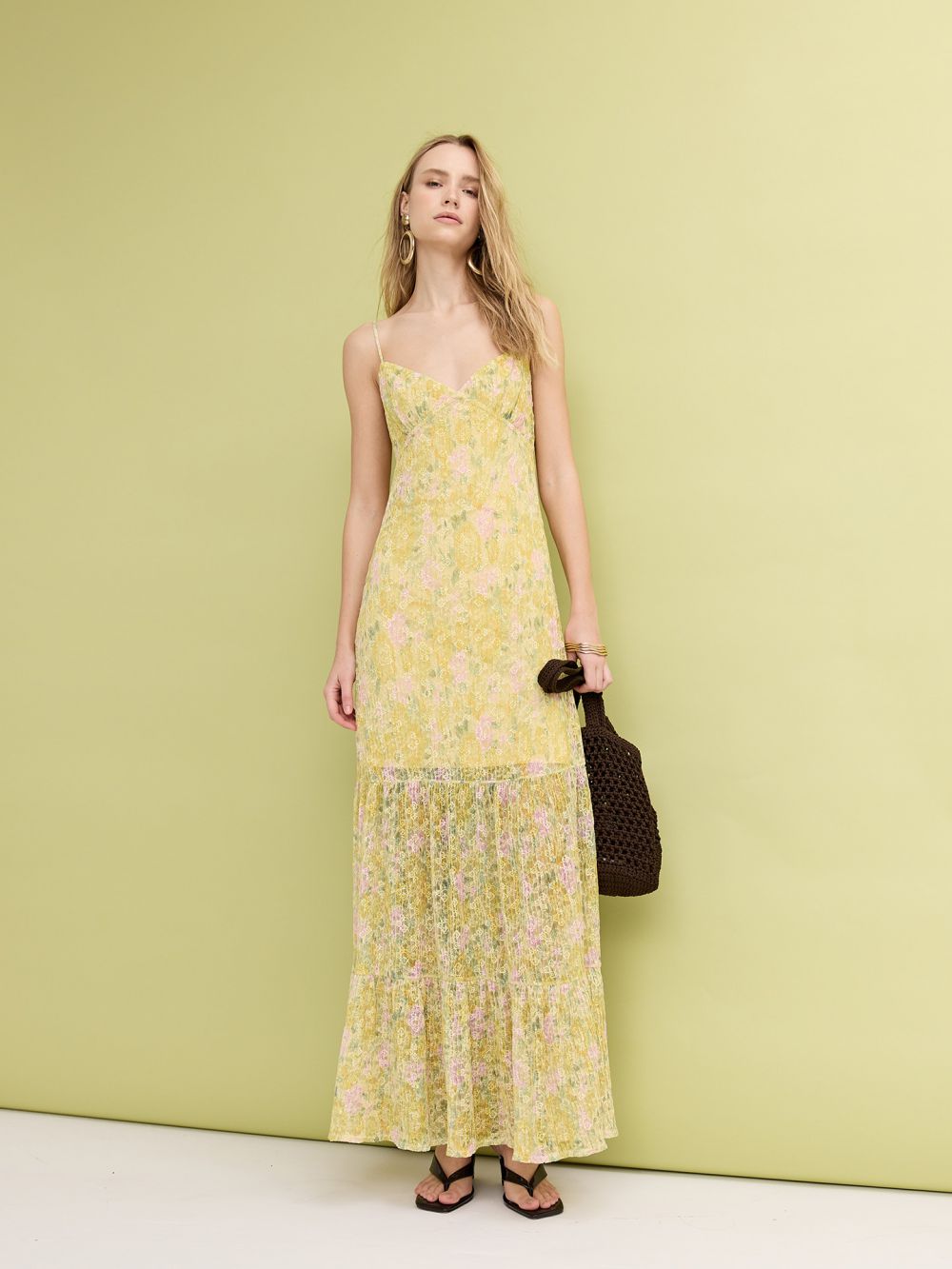 שמלת מידי תחרה עם פרינט פרחים