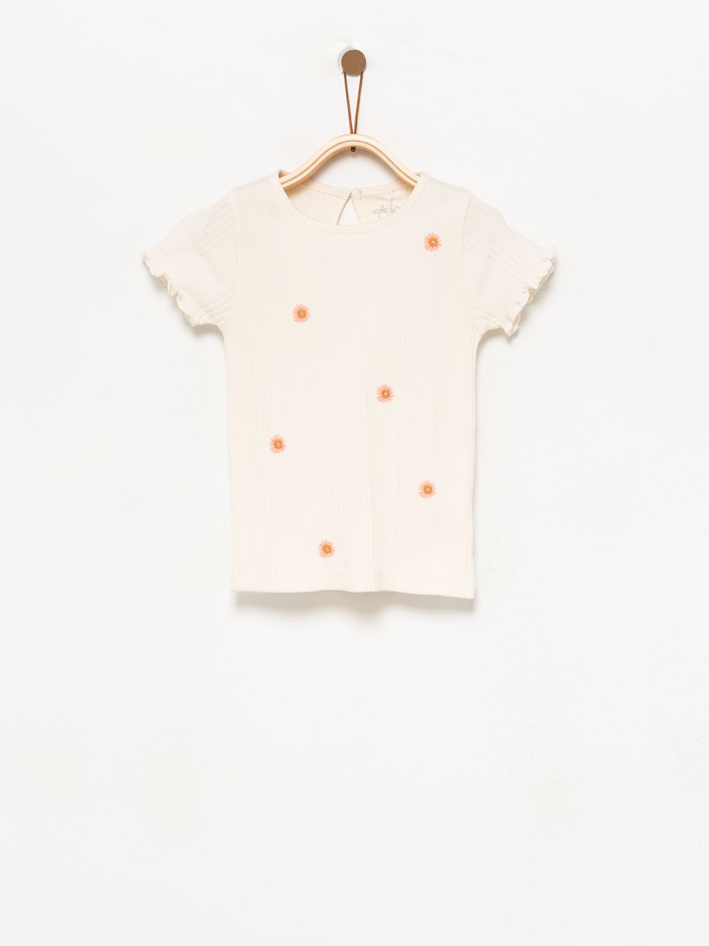 טי שרט ריב עם פרחים רקומים