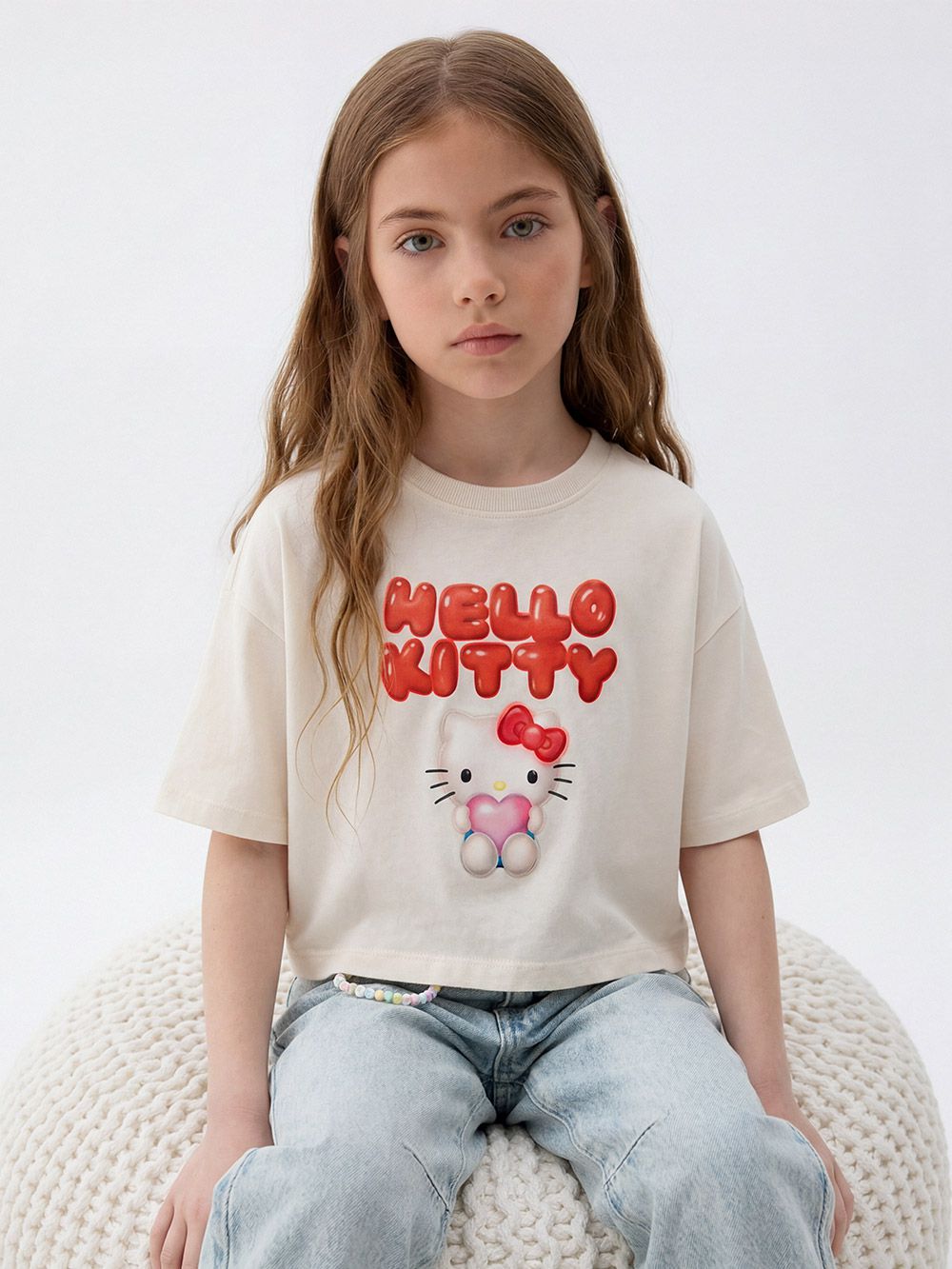חולצת קרופ מודפסת Hello kitty