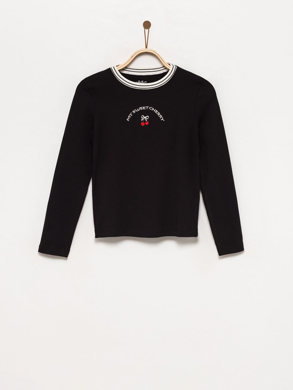 טי שרט ריב שרוול ארוך עם רקמה