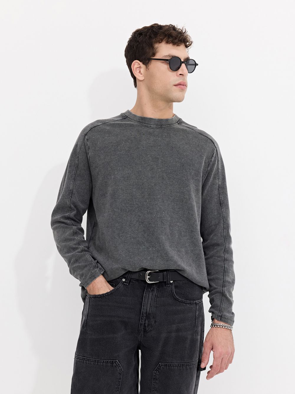 חולצה ארוכה מבד בטקסטורת וואפל