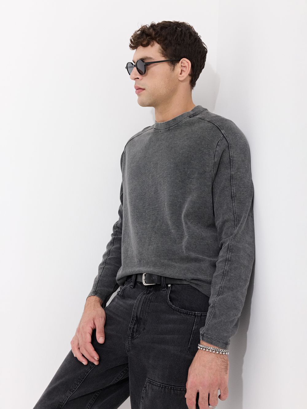 חולצה ארוכה מבד בטקסטורת וואפל