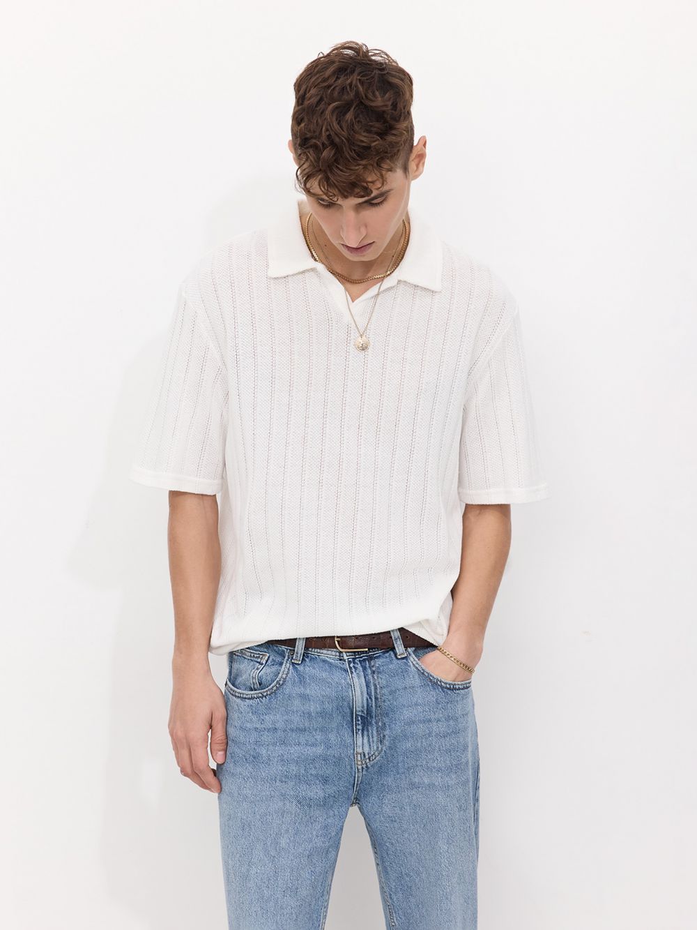 חולצת פולו עם טקסטורה