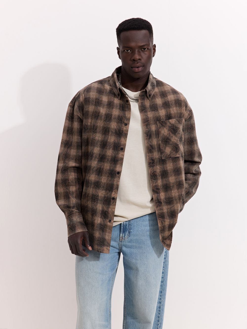 מכופתרת משבצות ארוכה