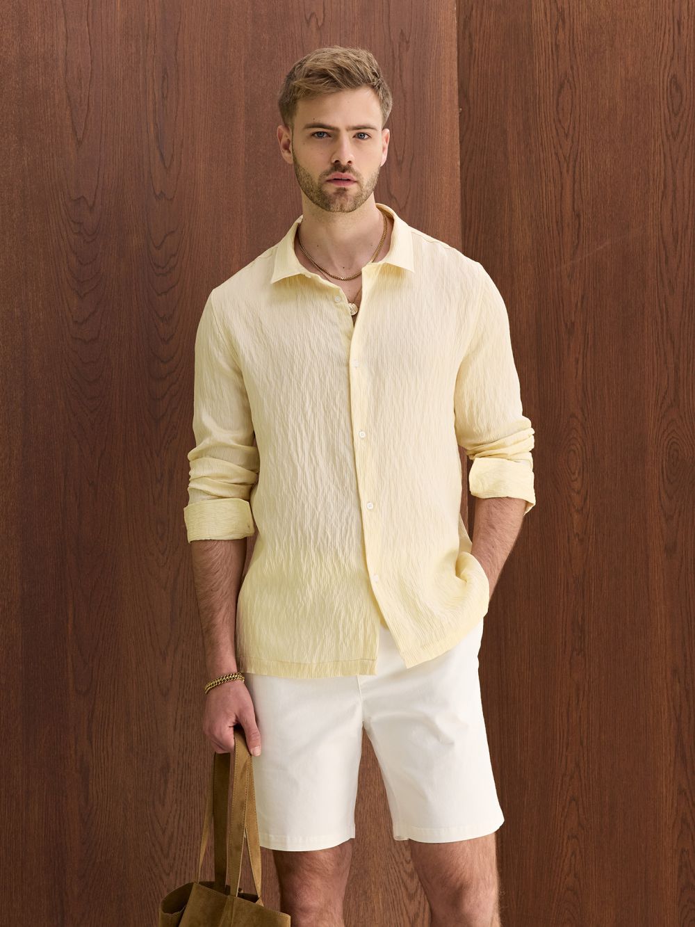 חולצה מכופתרת שרוול ארוך עם טקסטורת פסים