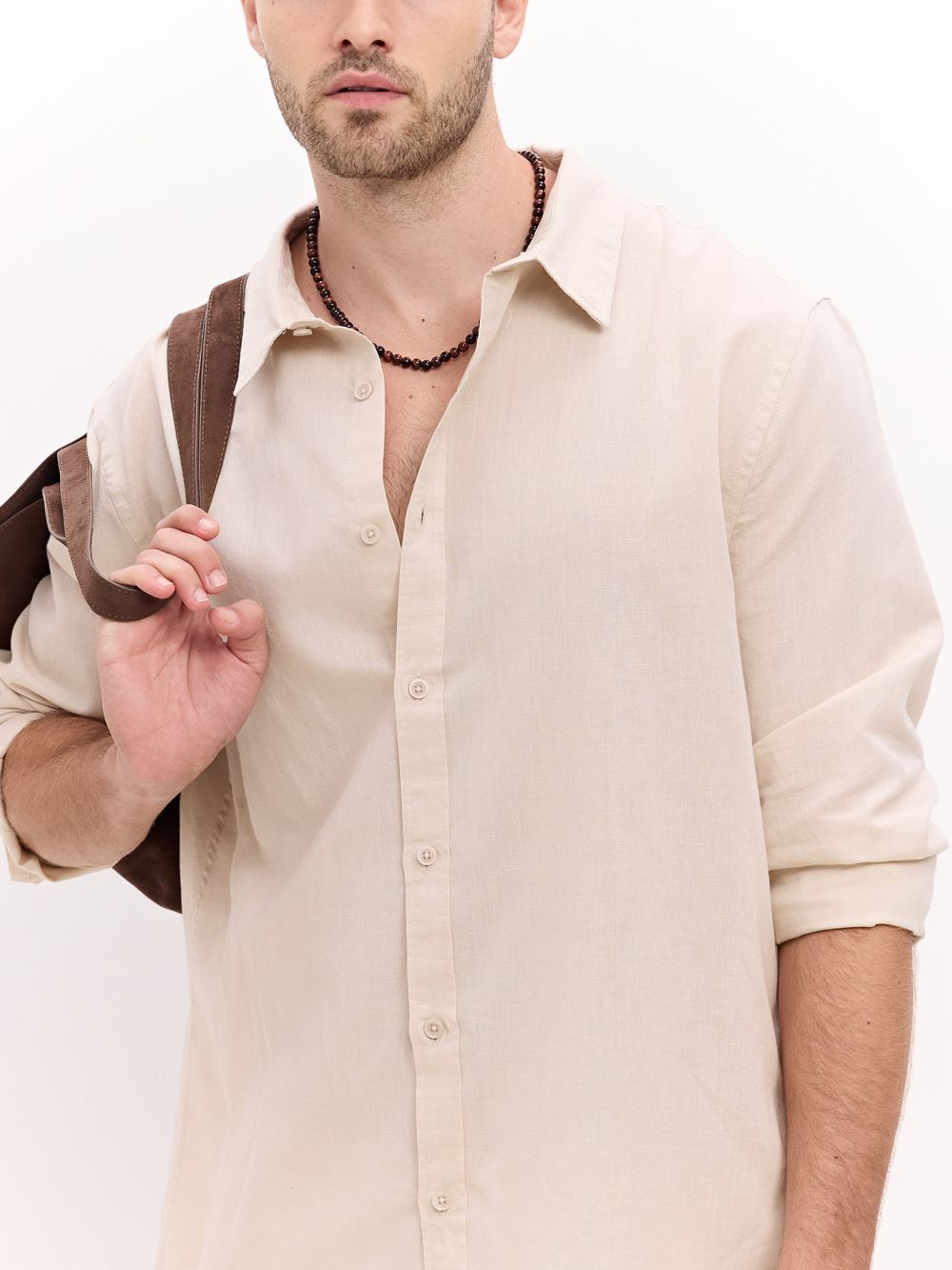 חולצה ארוכה מכובסת משולבת פשתן