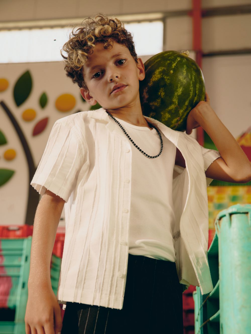 חולצה מכופתרת פסים קצרה