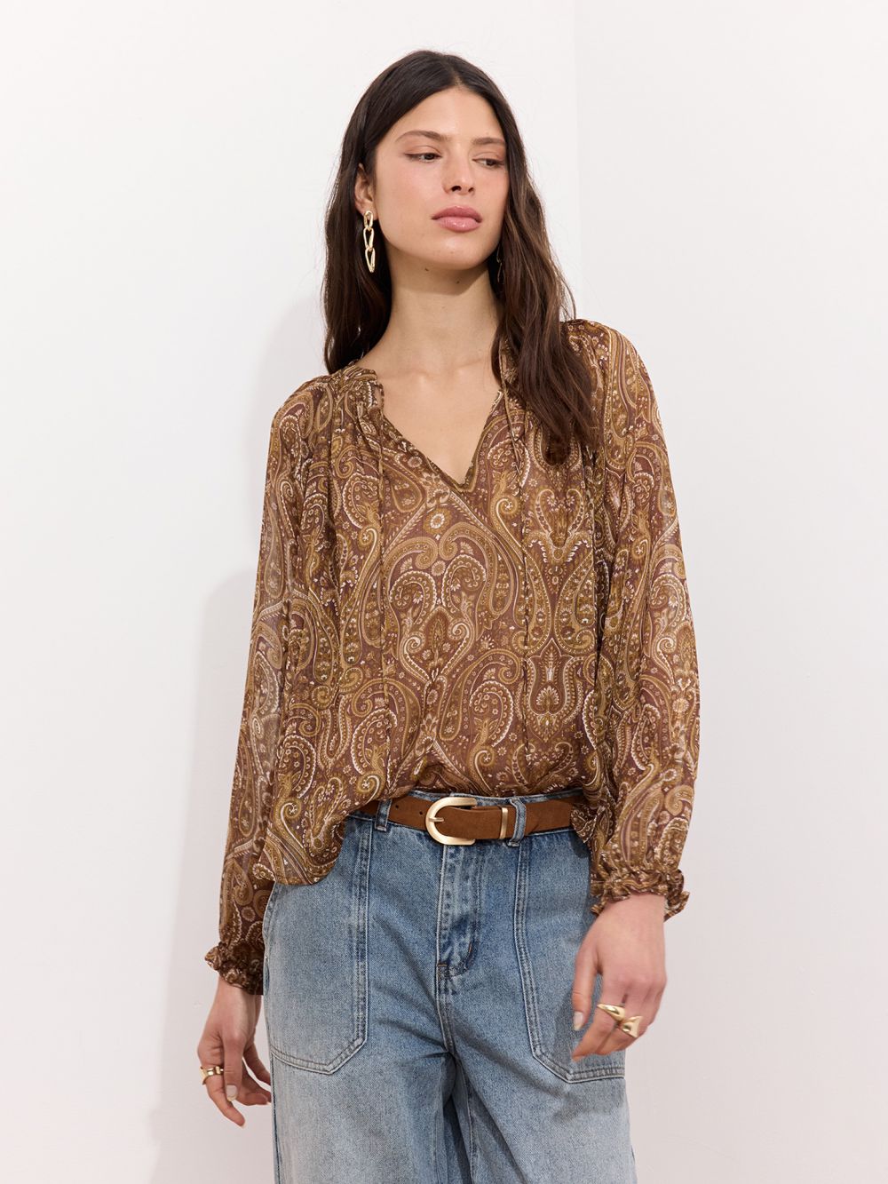 חולצת שיפון רחבה מודפסת