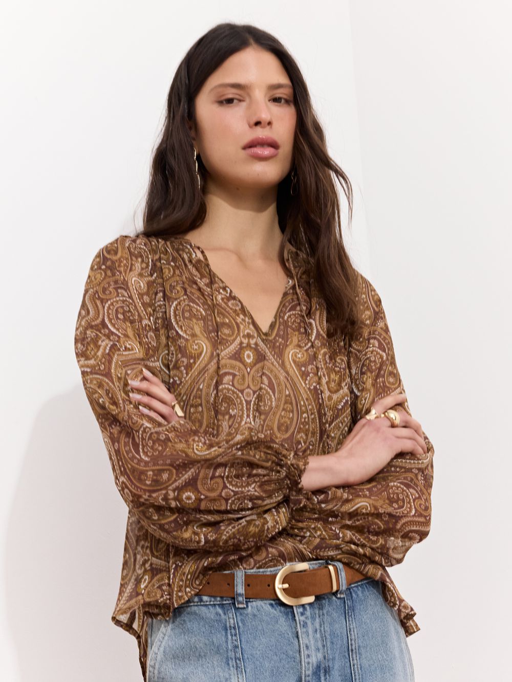 חולצת שיפון רחבה מודפסת