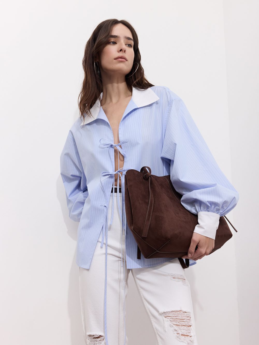 חולצת פופלין אוברסייז קשירות