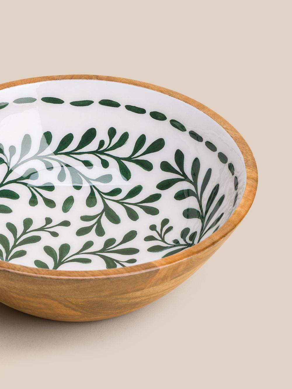 קערת עץ עלים ירוקים 30X12 ס”מ