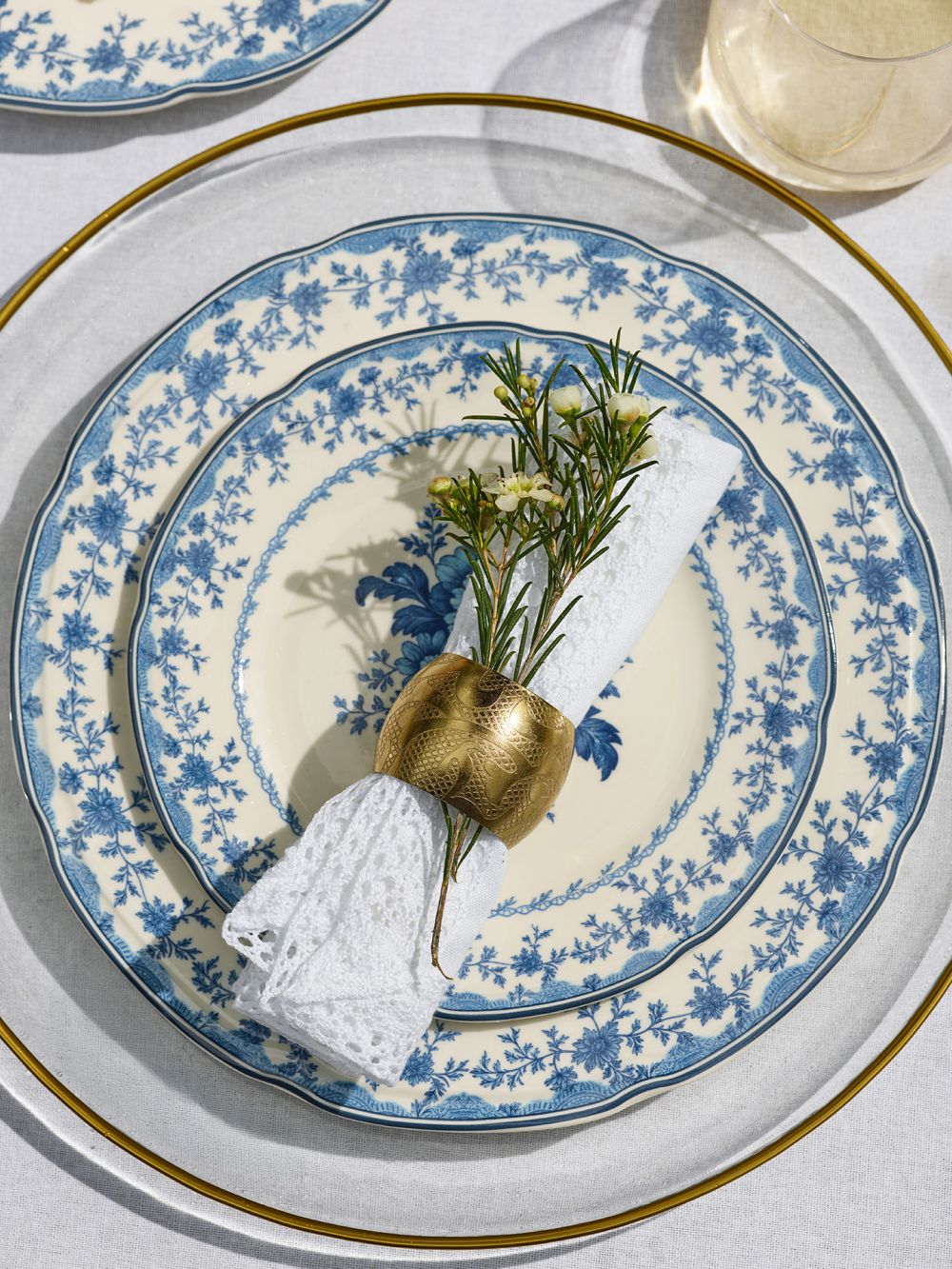 צלחת מנה ראשונה פרחים כחולים וינטג20CM