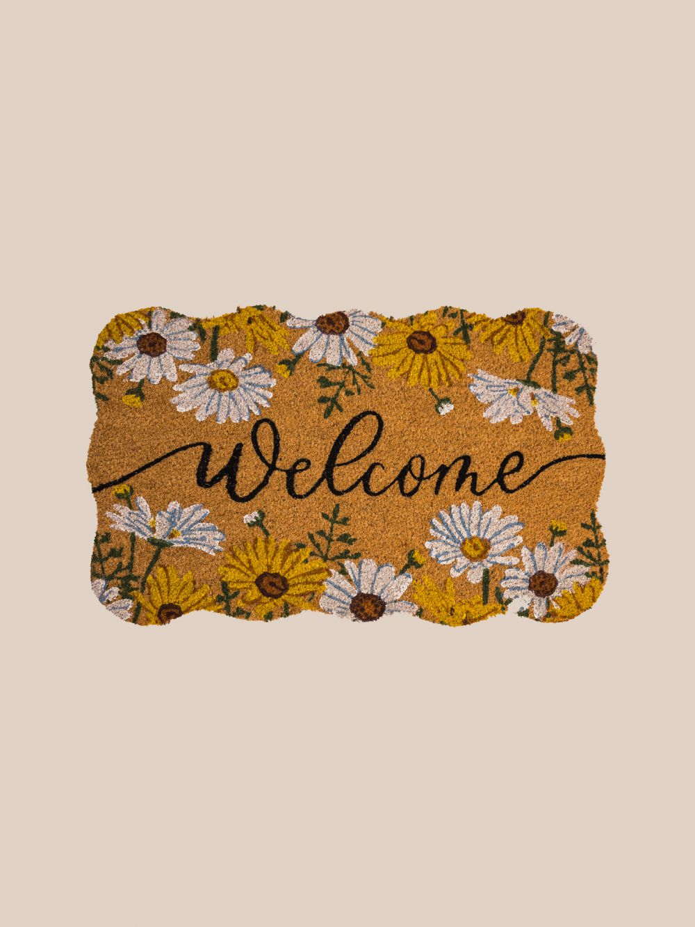 שטיח סף פרחים לבנים וצהובים 45X75CM