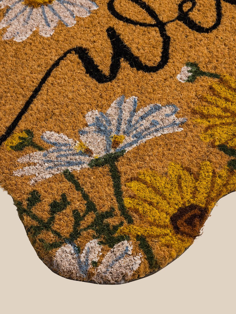 שטיח סף פרחים לבנים וצהובים 45X75CM