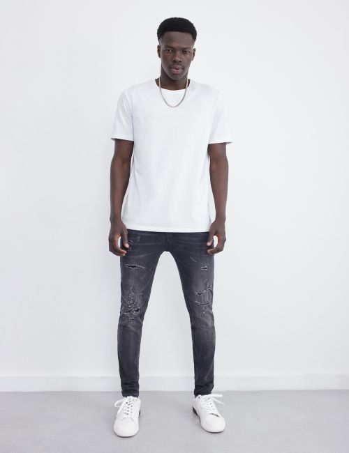 ג’ינס DANIEL Super Skinny שחור עם קרעים