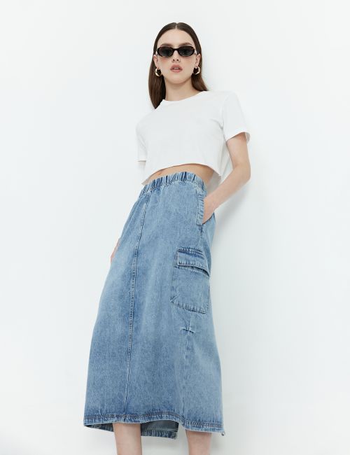 חצאית דגמ”ח ג’ינס ארוכה