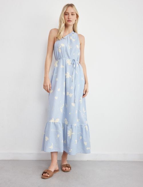 שמלה א-סימטרית בהדפס עלים