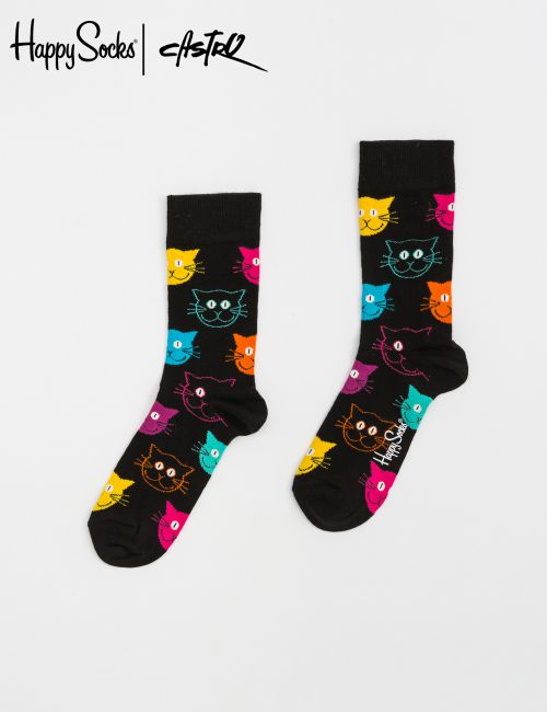 זוג גרביים בהדפס חתולים צבעוני Happy Socks