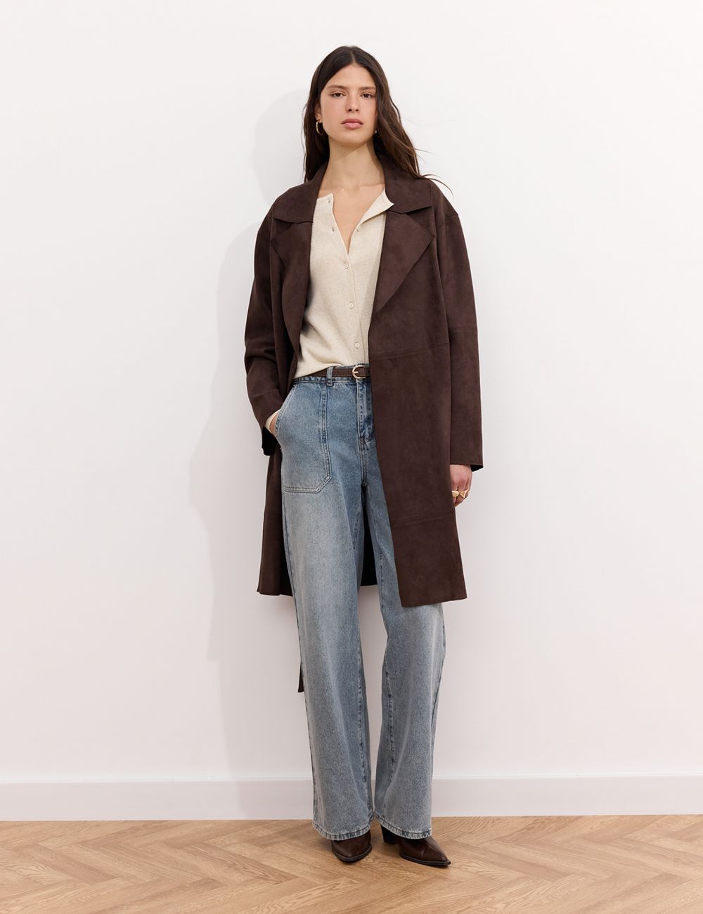 מעיל טרנץ׳ דמוי זמש