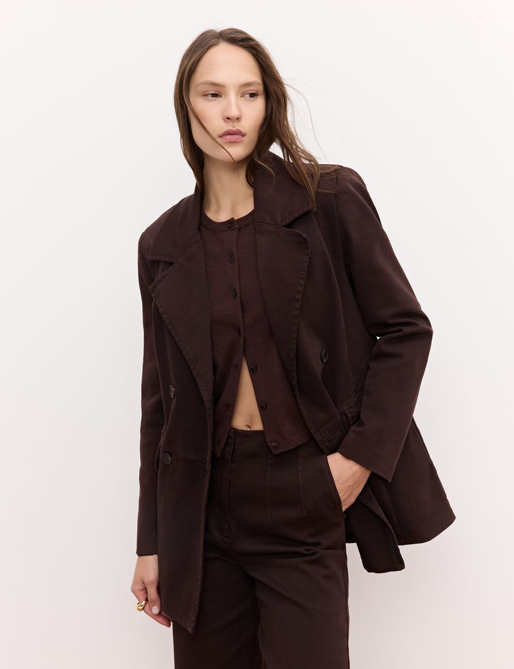 בלייזר ג׳ינס ארוך עם כפתורים