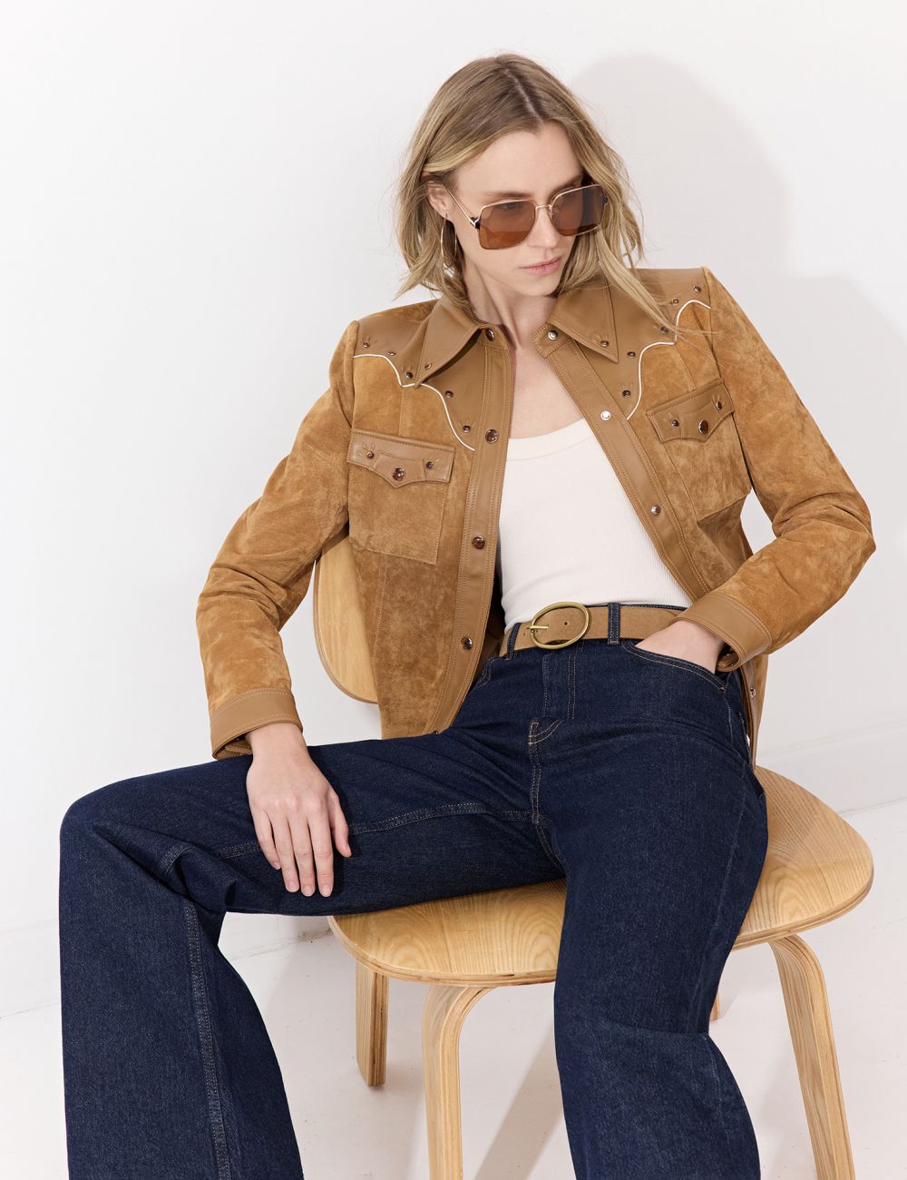 ז׳קט זמש עם שילובי עור