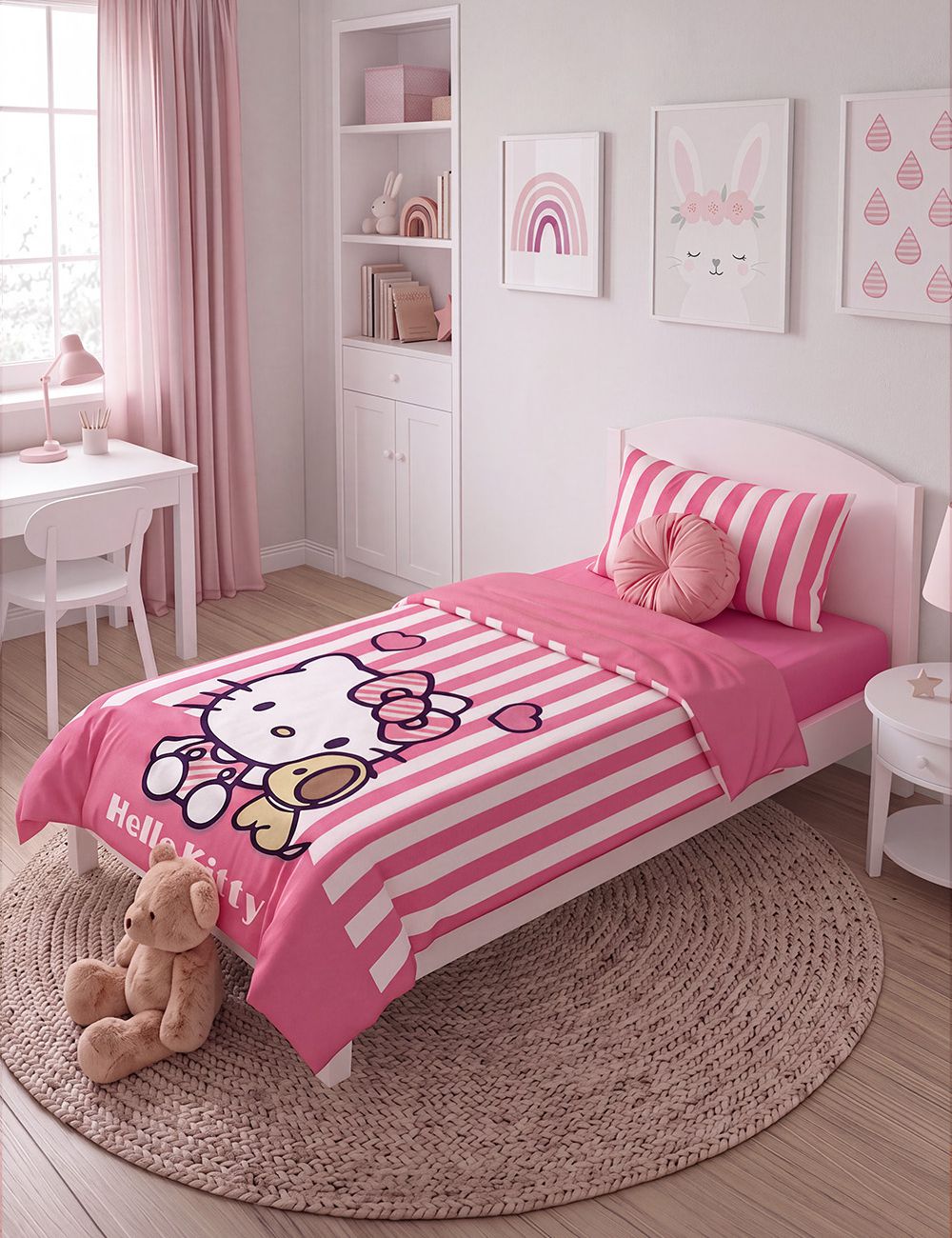 סט מצעים HELLO KITTY פסים 90X200CM
