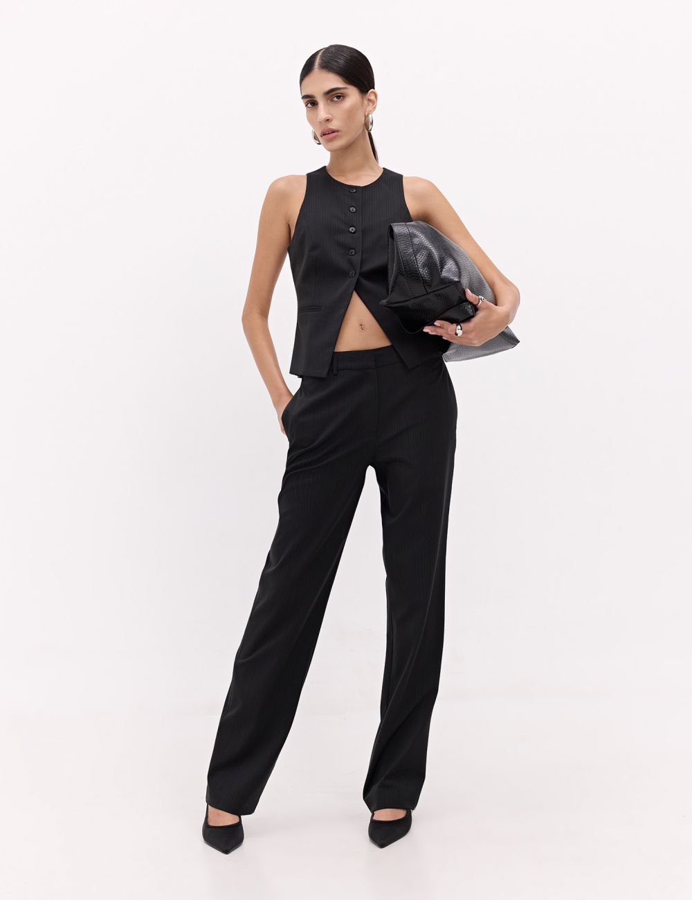 מכנס מחוייט פסים ארוך בגזרה ישרה