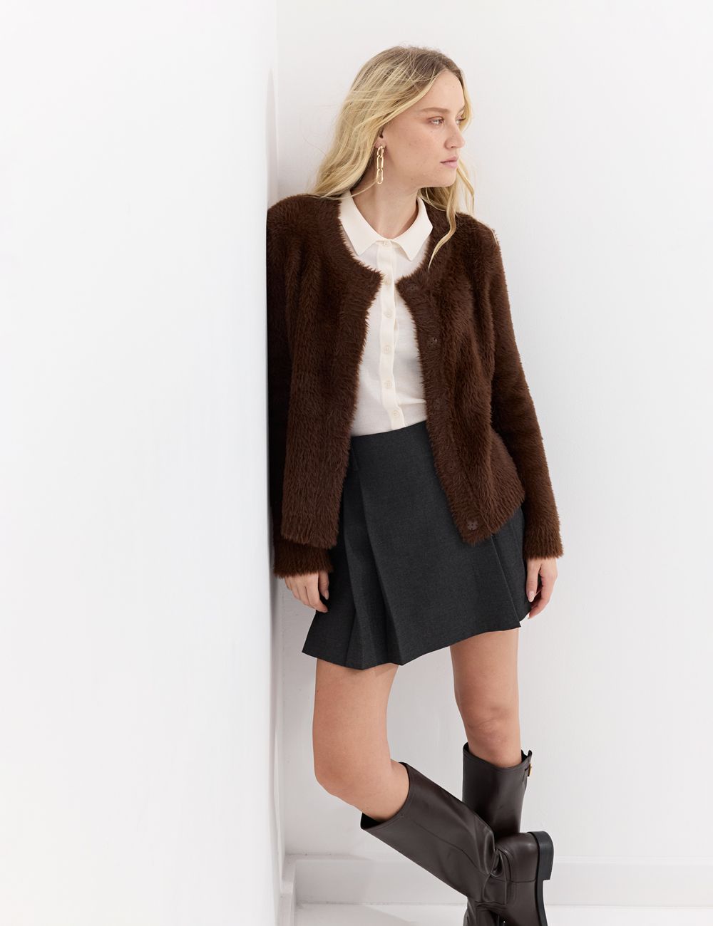 קרדיגן פלאפי במראה פרוותי