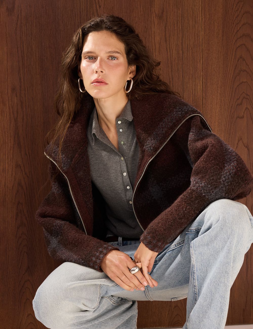 סוודר קרדיגן משבצות